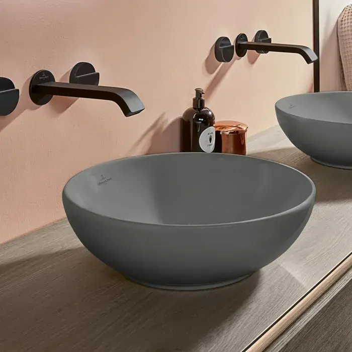 Lavoar pe blat, CeramicPlus, rotund, 42 cm, grafit mat, Villeroy & Boch Loop & Friends 4A4600i4 Ieftin