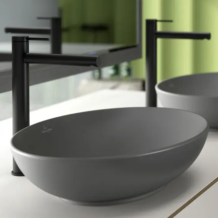 Lavoar pe blat, CeramicPlus, oval, 56 cm, grafit mat, Villeroy & Boch Loop & Friends 4A4700i4 Livrare expres