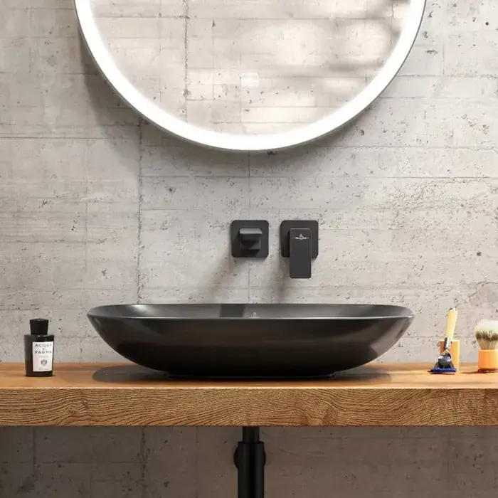 Super ofertă Lavoar pe blat, CeramicPlus, dreptunghiular, 56 cm, negru mat (Pure Black), Villeroy & Boch Loop & Friends 4A4900R7