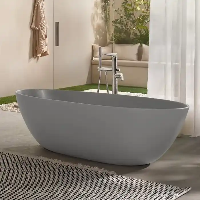 Cada de baie freestanding, ovala, 170x75 cm, Quaryl, gri mat (Matt Grey), Villeroy & Boch Antao UBQ170TAO7V-3S Disponibil imediat