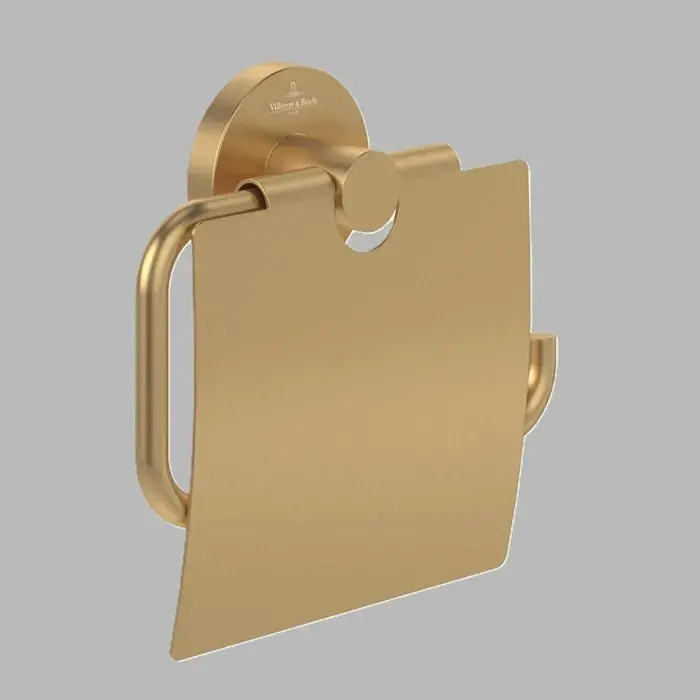 Premium Suport hartie igienica, cu capac, auriu periat (Brushed Gold), Villeroy & Boch Elements Tender TVA15101300076