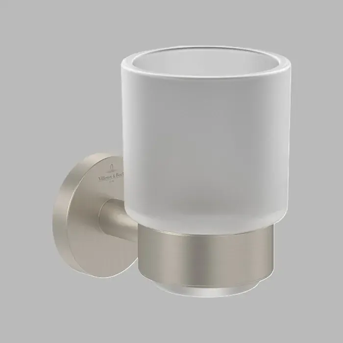 Pahar de sticla, cu suport metalic, nichel periat (Brushed Nickel Matt), Villeroy & Boch Elements Tender TVA15101800064 Preț redus