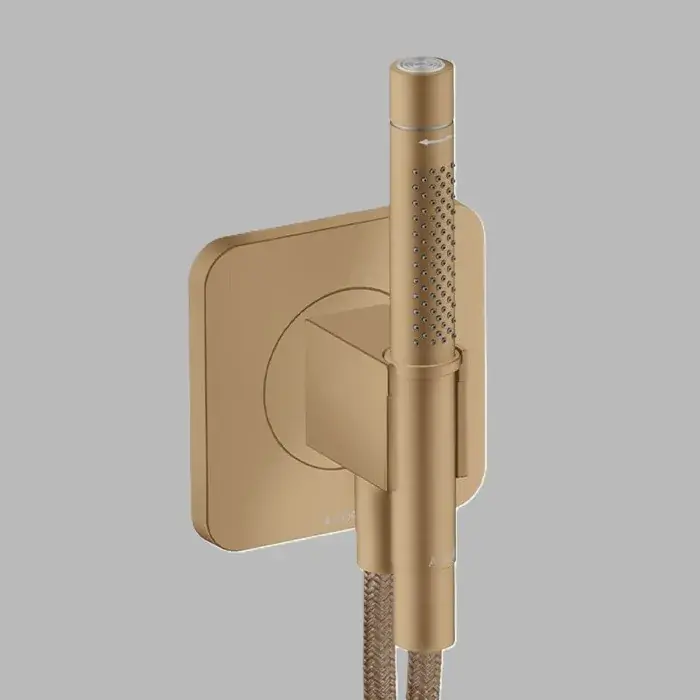 Set de dus manual, cu cot de perete si suport Softsquare, 2 Jet, bronz periat (Brushed Bronze), Axor Citterio 49626140 Reducere