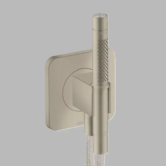 Set de dus manual, cu cot de perete si suport Softsquare, 2 Jet, nichel periat (Brushed Nickel), Axor Citterio 49626820 Preț promoțional