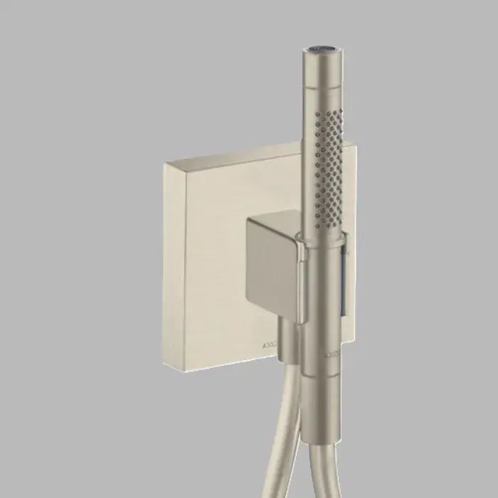Retur gratuit Set de dus manual, cu cot de perete si suport Square, 2 Jet, nichel periat (Brushed Nickel), Axor Starck 12626820