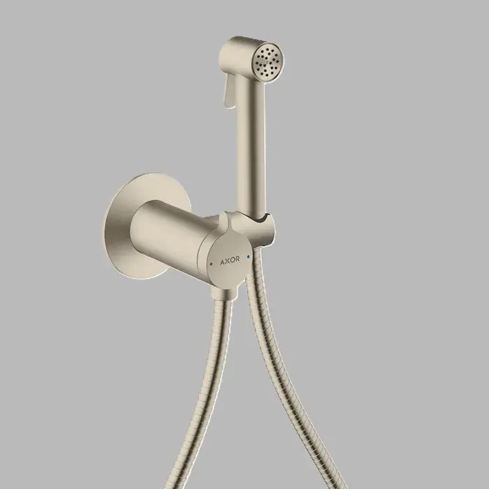 Mai ieftin Set dus igienic EcoSmart, cu baterie incastrata, furtun si suport, nichel periat (Brushed Nickel), Axor Bidette 29242820
