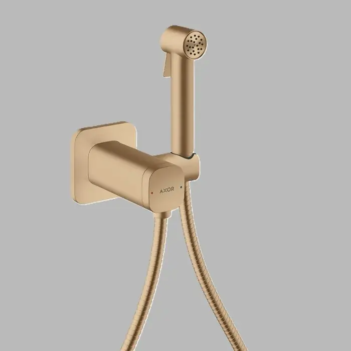 Calitate înaltă Set dus igienic EcoSmart, Softsquare, cu baterie incastrata, furtun si suport, bronz periat (Brushed Bronze), Axor Bidette 29243140