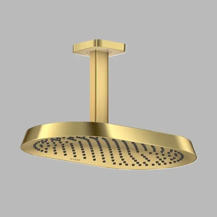 Plată sigură Dus fix 370x220, 1jet, EcoSmart, cu racord de tavan, auriu lucios (Polished Gold Optic), Axor ShowerSphere 39761990