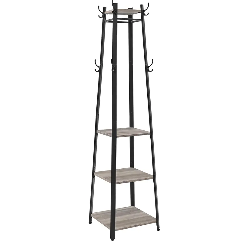 Cumpără acum VASAGLE Cuier de haine cu 3 rafturi, suport cu carlige, din otel, 43x43x180 cm, stil industrial, gri si negru