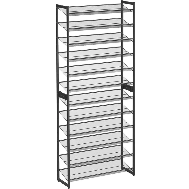 SONGMICS Raft pentru pantofi suprapozabil, pe 12 nivele, din metal, cu rafturi reglabile, pentru 48-60 perechi, 31x 93x223cm, negru Premium