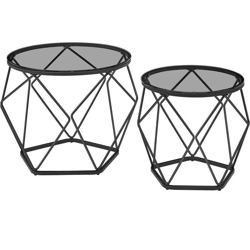 VASAGLE Set de 2 mese de cafea rotunde, cadru otel si blat detasabil din sticla, 40cm si 50cm, negru Disponibil imediat