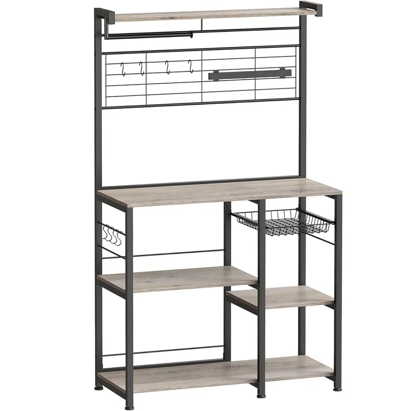 Doar azi VASAGLE Raft de bucatarie cu spatiu pentru cuptorul cu microunde, banda magnetica cutite, suport role de bucatarie, 42x90x167cm, gri
