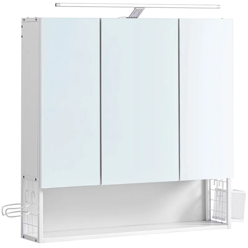 Livrare rapidă VASAGLE Dulap de baie de perete, 3 usi cu oglinda, compartiment deschis, 15x70x70cm, alb