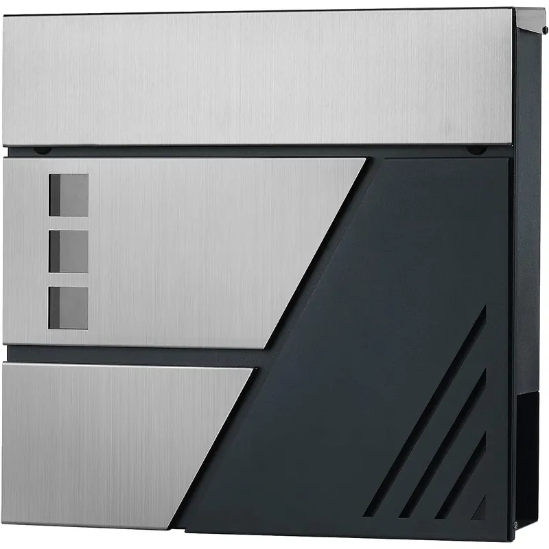 SONGMICS Cutie postala de exterior, pentru gard sau perete, din otel si inox, 37x11x37cm, argintiu inox si gri inchis Preferatul clienților