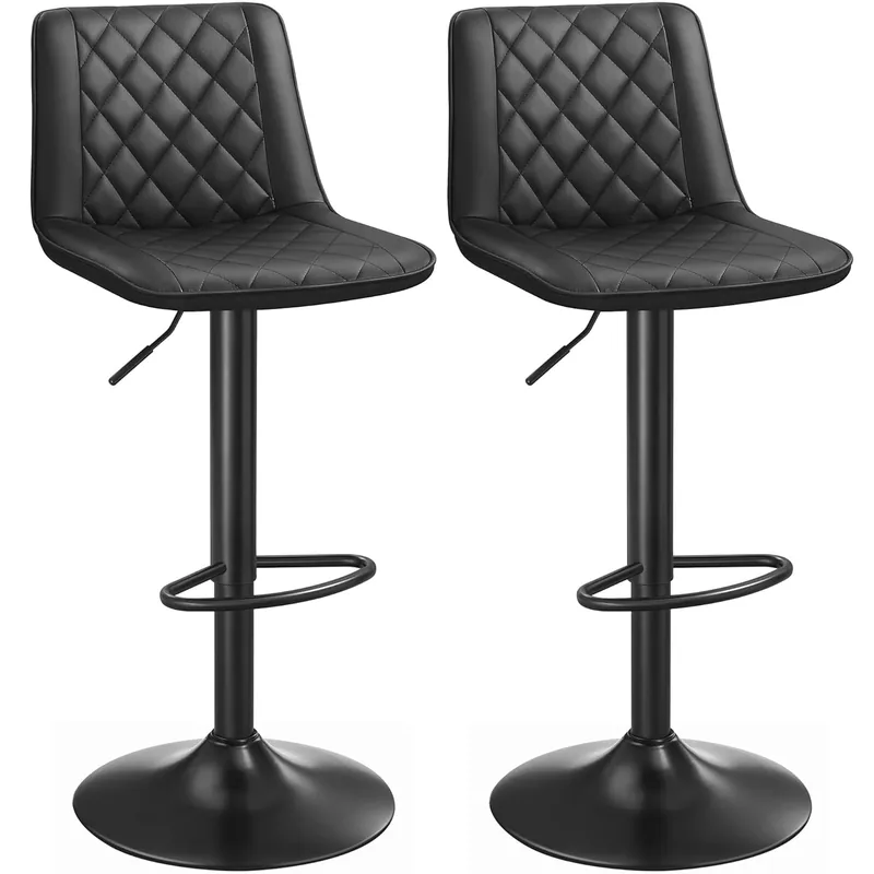 Preț redus SONGMICS Set de 2 scaune de bar, cu spatar, reglabile in inaltime, tapitat cu PU, 47x51x(89-109)cm, negru
