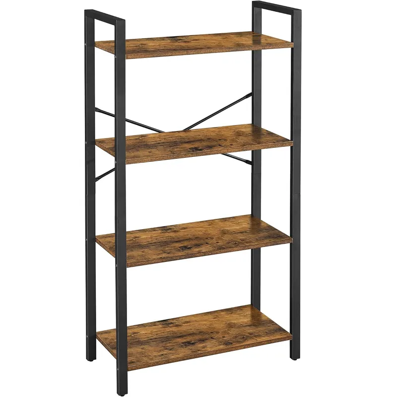 VASAGLE Biblioteca cu 4 etaje din lemn, cadru otel, stil industrial, 66x30x120cm, maro rustic Preț promoțional