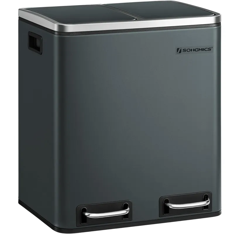 Chilipir SONGMICS Cos de gunoi din inox cu 2 compartimente colectare selectiva, cu galeti interioare, 2x15litri, gri