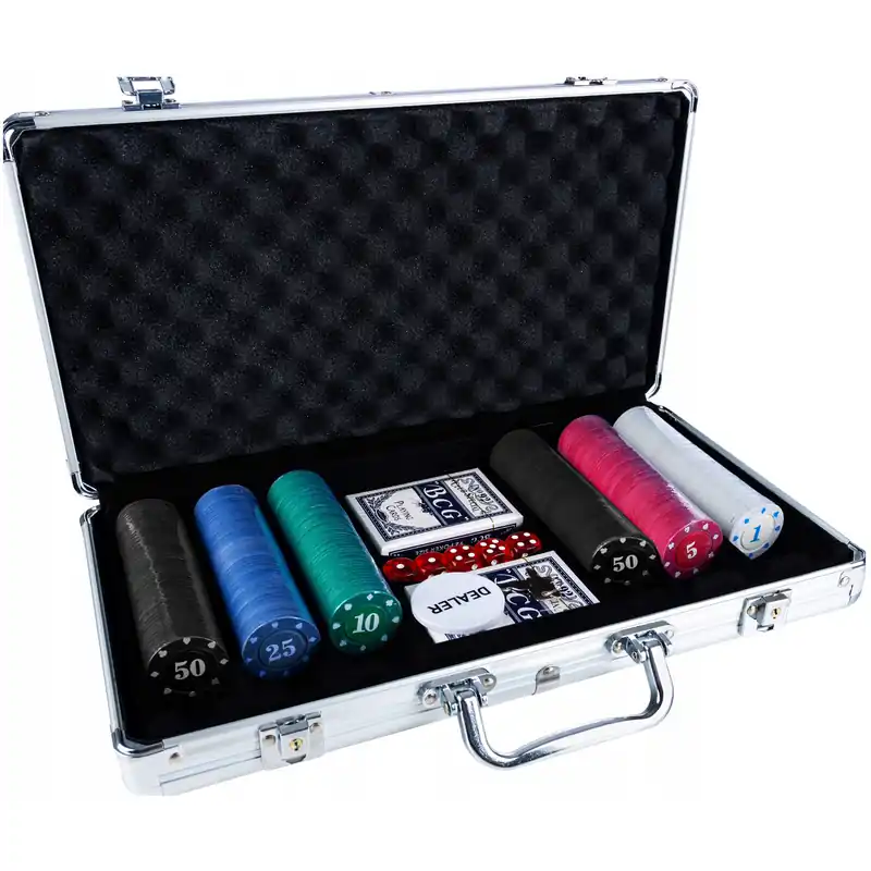 Premium (DL) Set de Poker Complex cu 300 de jetoane, 2 seturi carti, 5 zaruri, in servieta aluminiu