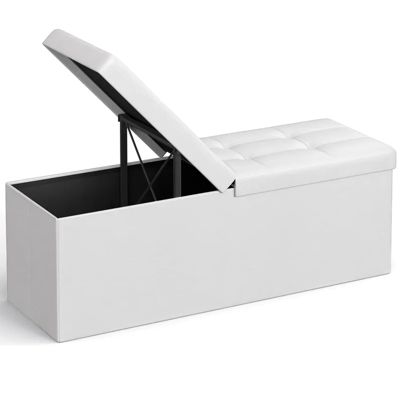 Cel mai vândut SONGMICS Taburet pliabil cu sezut moale, spatiu de depozitare 120litri, maxim 300kg, 110x38x38cm, alb