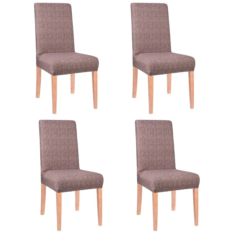 Set 4 huse universale pentru scaun, marime universala, poliester si spandex, 45 x 60 cm, carouri maro Expediere rapidă