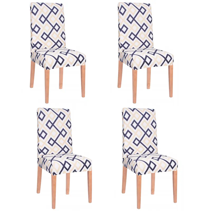 Lichidare de stoc Set 4 huse universale pentru scaun, marime universala, poliester si spandex, 45 cm x 60 cm, romburi, gri albastru