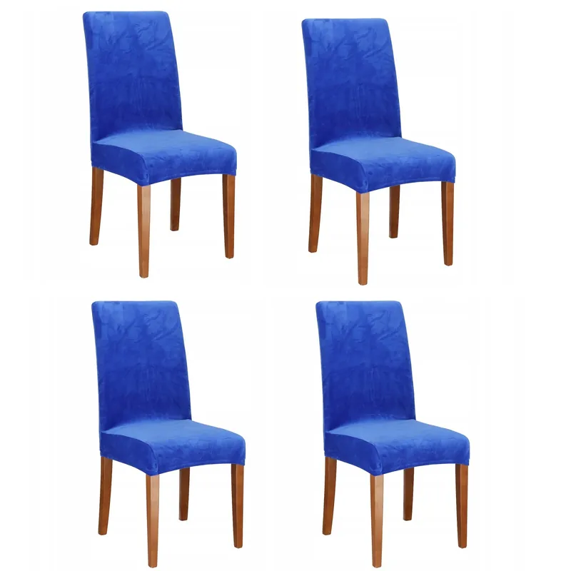 Preț promoțional Set 4 huse pentru scaun catifelata, marime universala, poliester si spandex, albastru inchis