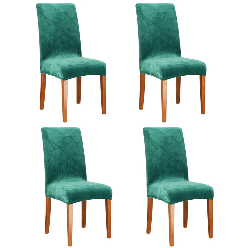 Discount Set 4 huse pentru scaun catifelata, marime universala, poliester si spandex, verde