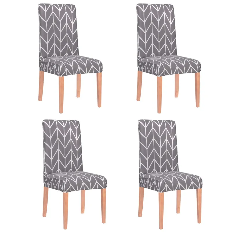 Set 4 huse universale pentru scaun, marime universala, poliester si spandex, 45 x 60 cm, gri dungi Promoție