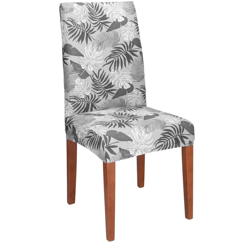 Husa universala pentru scaun, marime universala, poliester si spandex, 38x70cm, gri cu model floral Disponibil imediat