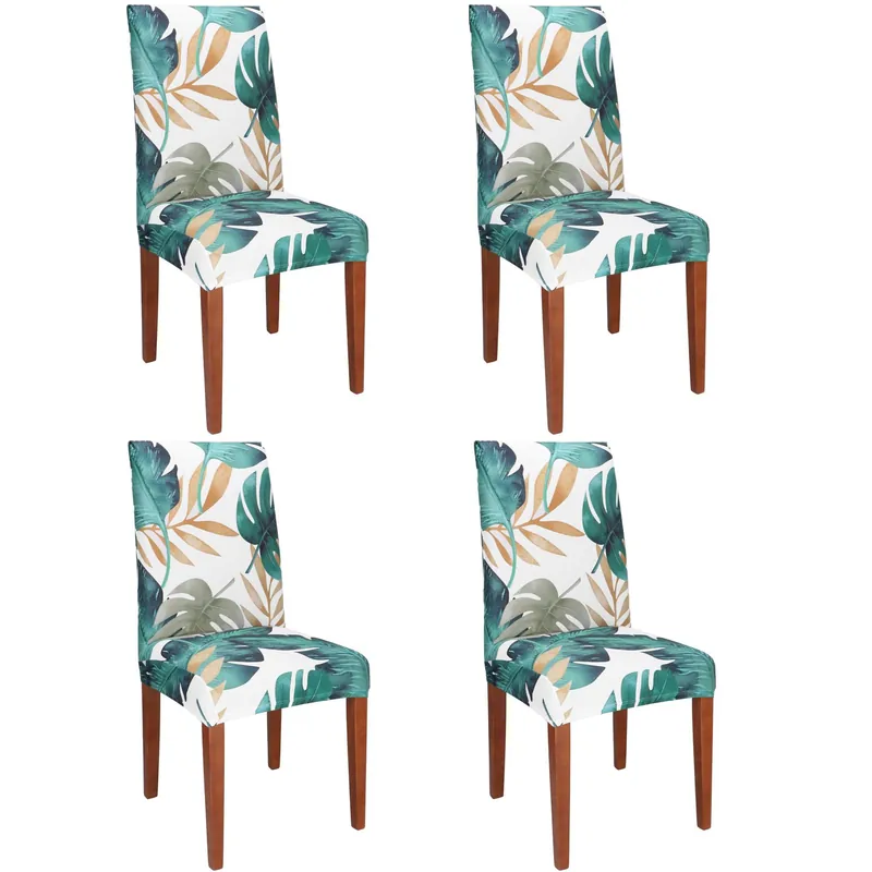 Super ofertă Set 4 huse pentru scaun, marime universala, poliester si spandex, 38x70cm, verde cu model floral