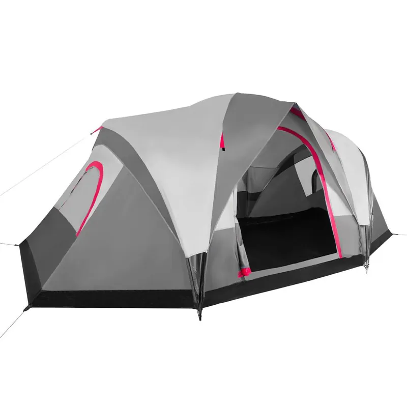 Cort camping, impemeabil, protectie UV, 6 locuri, 215x450x180cm, gri Disponibil imediat