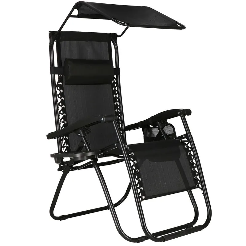 Ofertă limitată RESIGILAT Sezlong pliabil SERSIMO GC3, Relax Zero Gravity cu parasolar, 175cm, negru