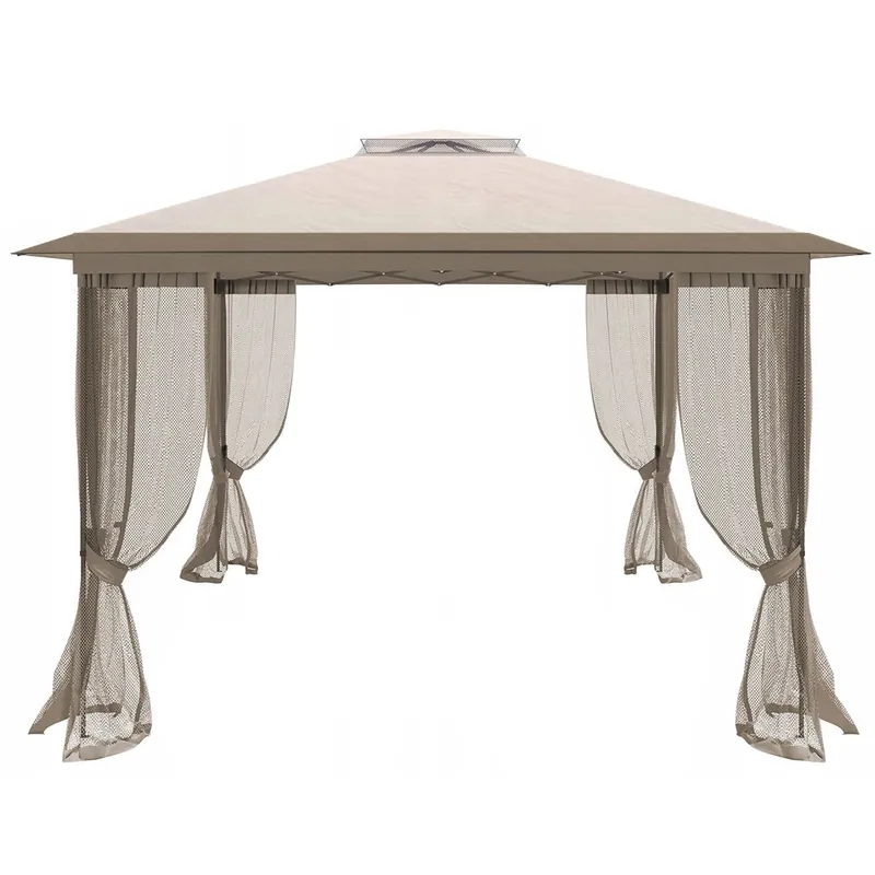 Cumpără acum RESIGILAT Cort pavilion de gradina tip pergola, automat pop-up, 300×300 cm, cu 4 pereti laterali cu plasa, impermeabil cu rezistenta UV, bej