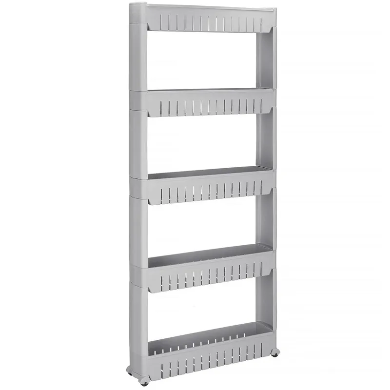 Plată securizată Sistem rafturi de depozitare cu roti pentru bucatarie sau baie cu 5 polite, 54x13x132cm, gri