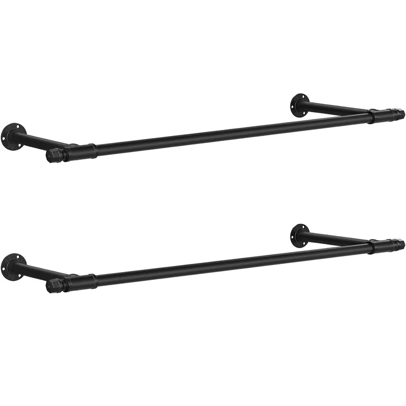 SONGMICS Set 2 sine metalice de agatat haine, montare pe perete, aspect industrial, 84x30x7cm, negru Preț mic