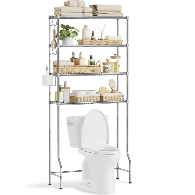 SONGMICS Raft de depozitare pentru baie, suprapunere peste masina spalat sau vas WC, 30x83x176 cm, argintiu Calitate înaltă