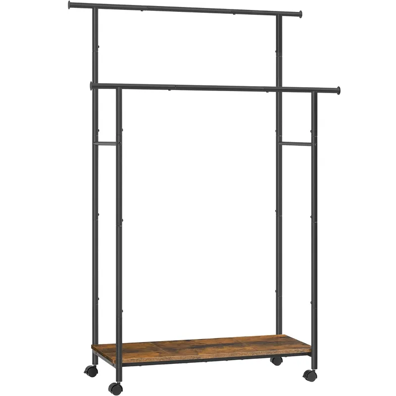 SONGMICS Suport pentru haine dublu cu 2 sine de agatat si polita inferioara, pe roti, 40x99x157 cm, negru Ofertă limitată