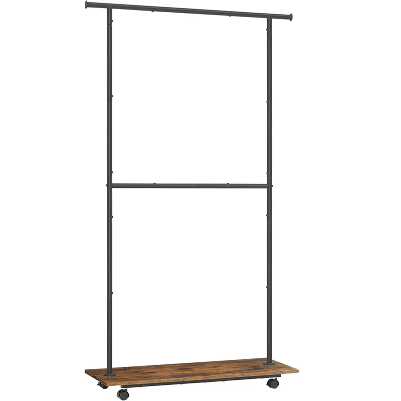 SONGMICS Suport pentru haine cu 2 sine de agatat si polita inferioara, pe roti, 35x99x180 cm, negru Expediere rapidă