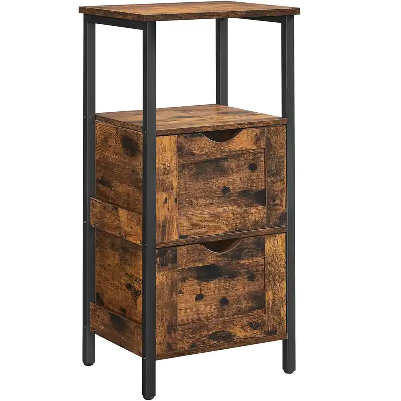 VASAGLE Noptiera inalta, din MDF, cu 2 sertare reglabile, 37x30x80 cm, maro rustic Ofertă exclusivă