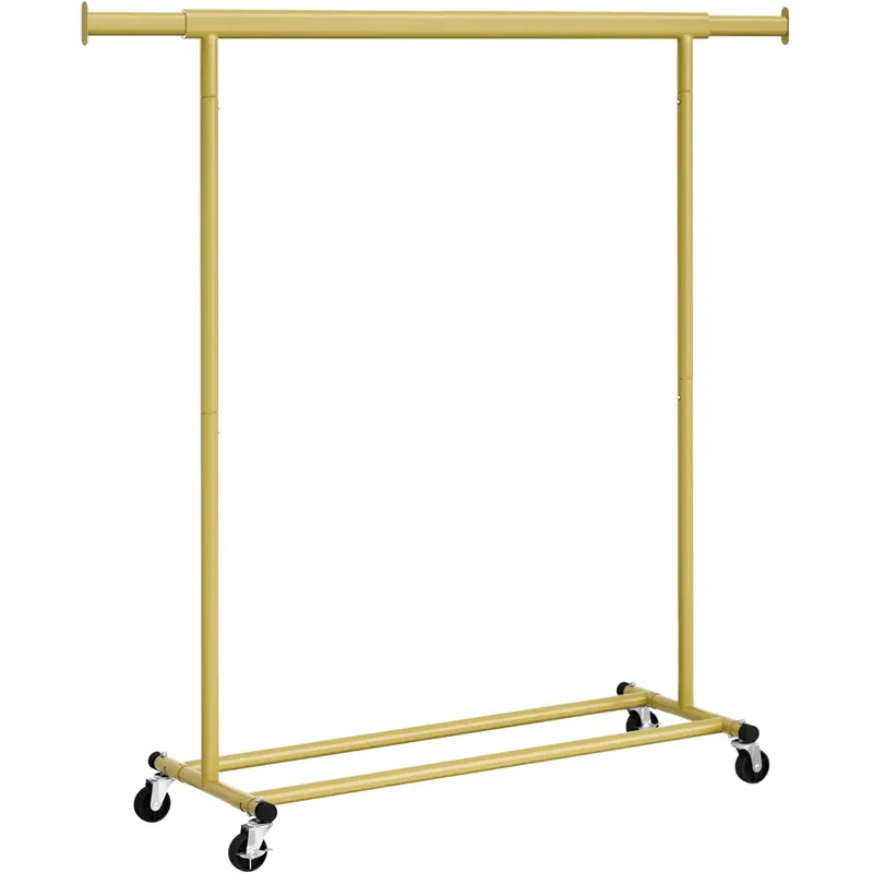 Cel mai vândut SONGMICS Suport pentru haine cu sina superioara extensibila, pe roti, reglabil pe latime, 45x(92-132)x160cm, auriu