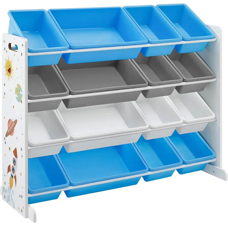 Popular SONGMICS Raft de depozitare jucarii, 16 cutii detasabile din plastic, 89x27x106cm, alb