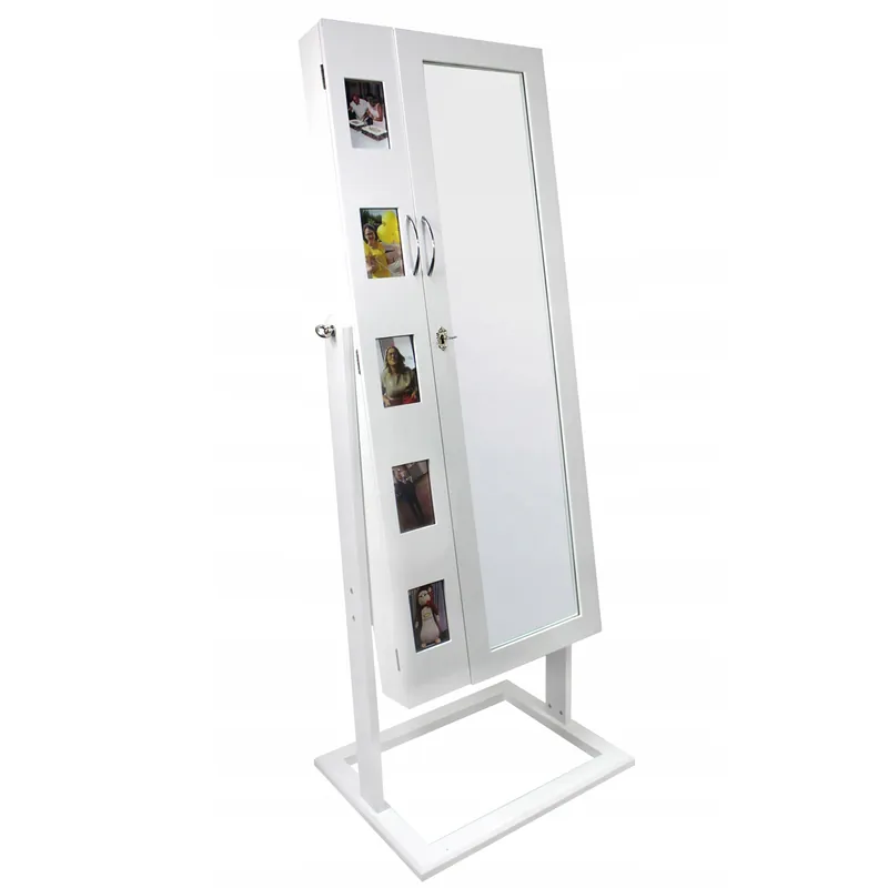 Retur gratuit RESIGILAT Dulap de toaleta cu oglinda, 2 usi cu spatiu dublu de depozitare bijuterii si cosmetice, 5 rame foto, 48x56x151cm, alb