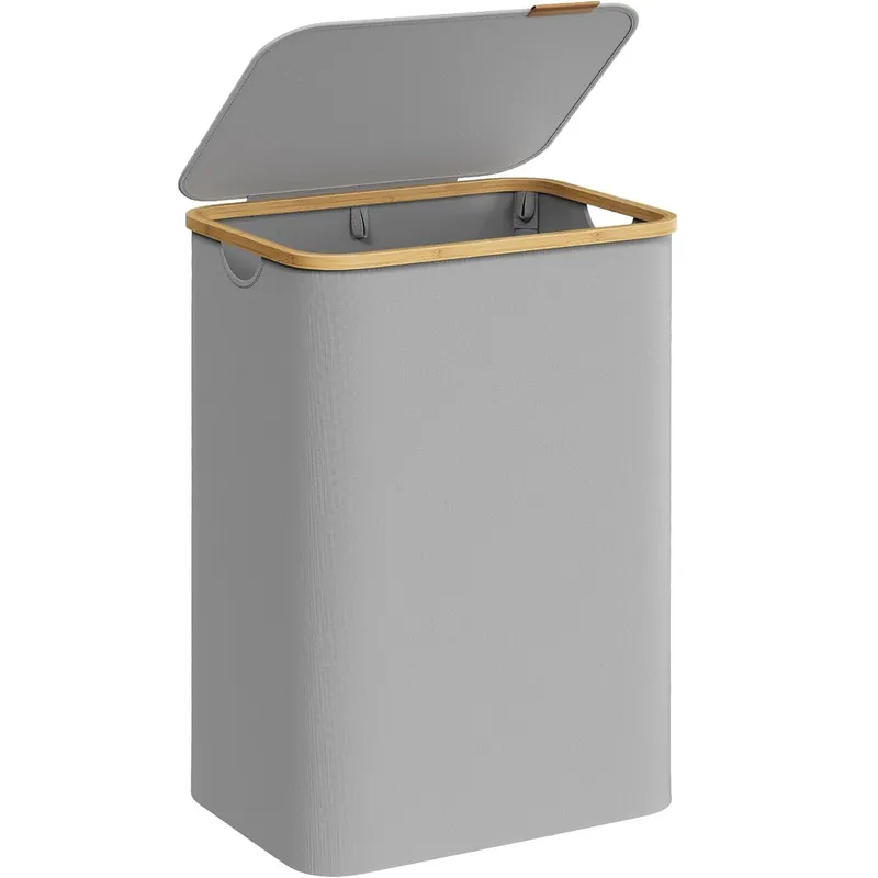Preferatul clienților SONGMICS Cos de rufe textil, pliabil, cu 2 compartimente detasabile, 130L, 52x39x71 cm, gri