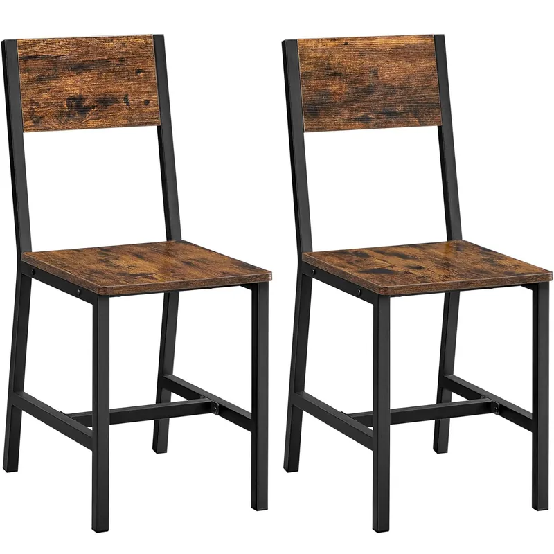 VASAGLE Set 2 scaune de living, cu spatar, stil industrial, 37x50x87 cm, maro rustic Ofertă exclusivă