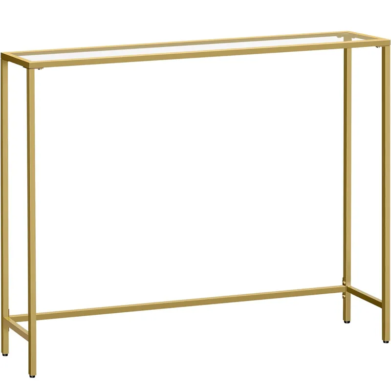 Disponibil imediat VASAGLE Masa de intrare, blat din sticla securizata, cadru metalic, 20x100x80 cm, auriu