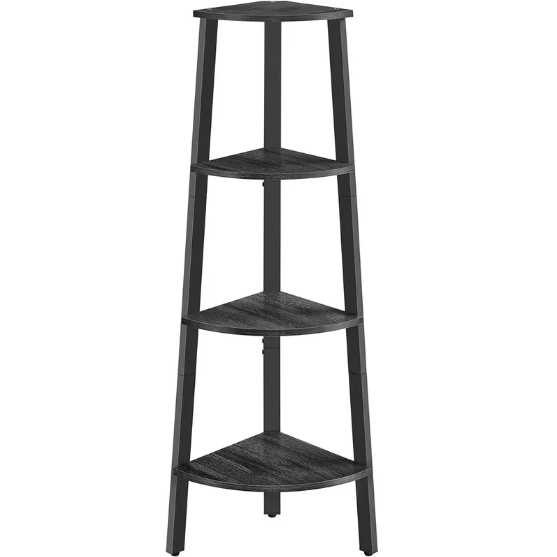 Calitate înaltă VASAGLE Raft de colt cu 4 etaje, tip biblioteca, cadru metal si polite lemn, 34x34x125 cm, negru