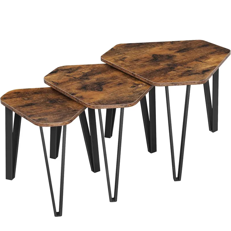 VASAGLE Set 3 mese de cafea suprapozabile, stil industrial, diametru 40, 51 si 59 cm, maro rustic Preț redus