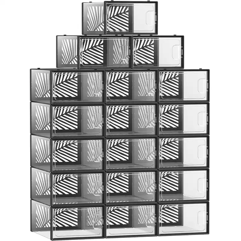 SONGMICS Cutii de pantofi, set 18 organizatoare stivuibile, structura rezistenta ABS, 34x23x14 cm, transparent si negru Preț mic