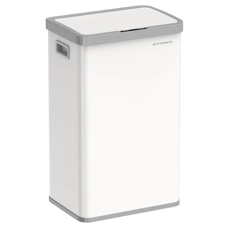 SONGMICS Cos de gunoi din inox, cu senzor si soft-close, 68 litri, 41x30x67 cm, alb Ofertă