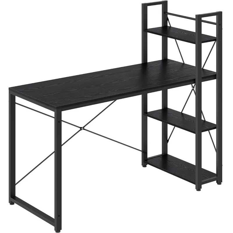Bestseller VASAGLE Birou cu raft lateral, montare stanga sau dreapta, industrial, 60x132x119 cm, negru